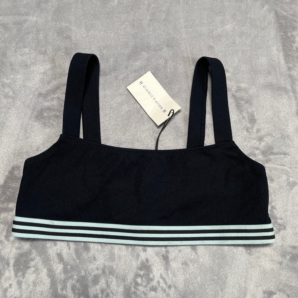 Solid & Striped Kayla Bikini Top Womens Large Black Sporty Striped Swimwear New